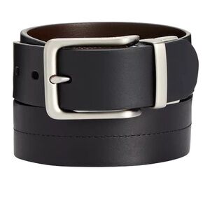 Fossil NWT men’s Brandon black and brown reversible leather belt silver buckle
